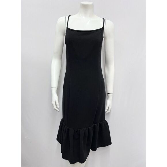 Ralph Lauren Black Label Dress Black Evening Simple Elegant With Ruffles Size 10 - Picture 1 of 7